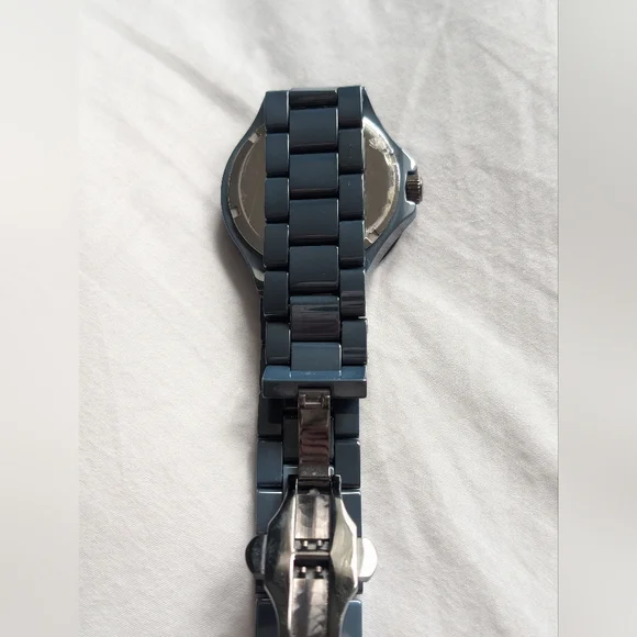 Isaac Mizrahi Live! Baguette Crystal Bezel Ceramic Link Watch - Picture 8 of 11